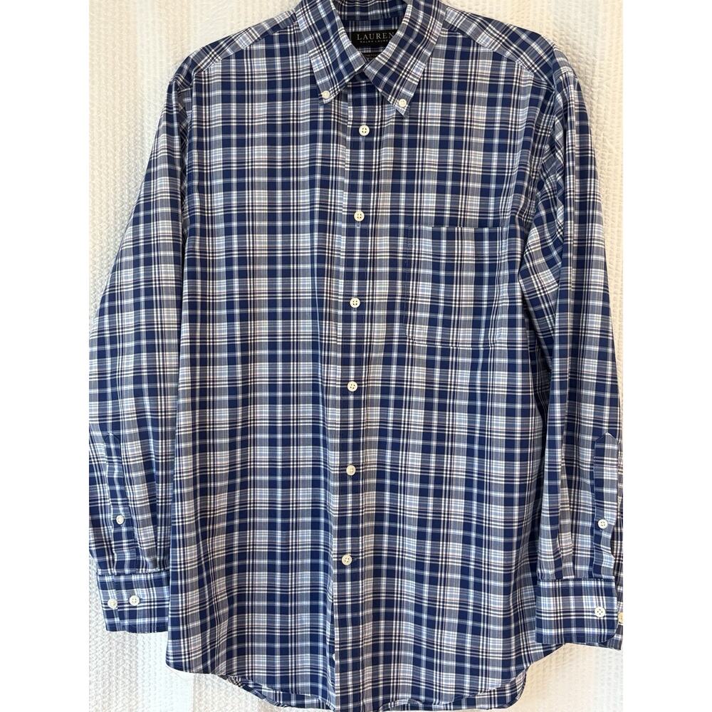 Lauren Ralph Lauren Men’s Classic Blue Plaid Button Down Stretch Shirt M 15.5